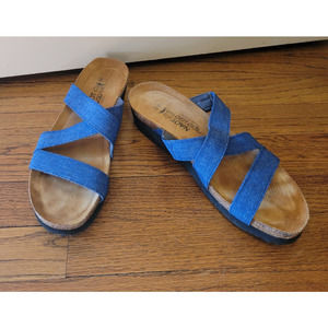 Naot Blue Boho Hippie Lagenlook Canvas & Leather Comfort Walking Sandals - 40/9